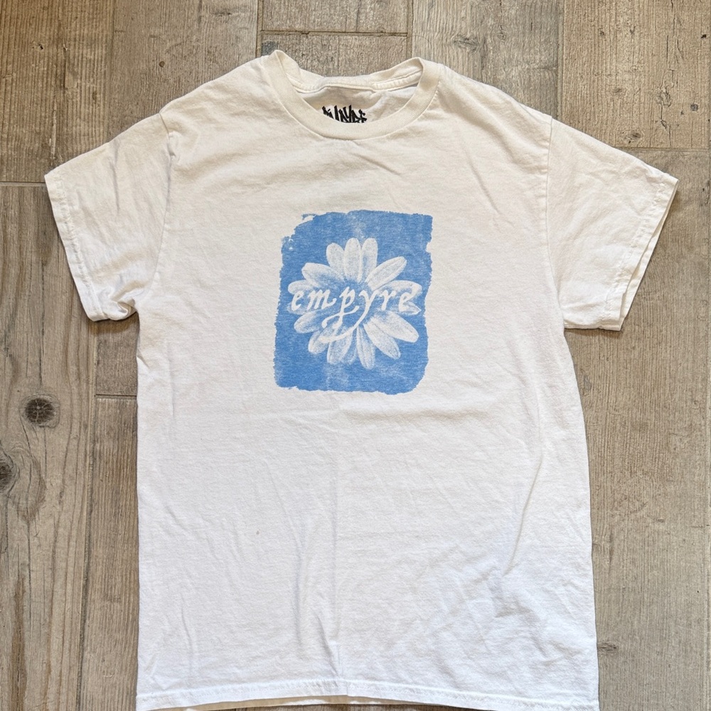 Empyre White Tee with Blue Floral Graphic
